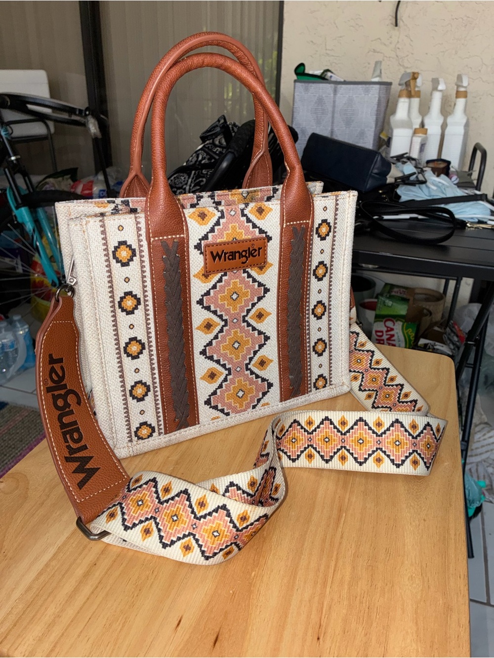 ⁠Wrangler Aztec Canvas Crossbody Tote Bag Western Southwestern Boho⁠ - Picture 2 of 9
